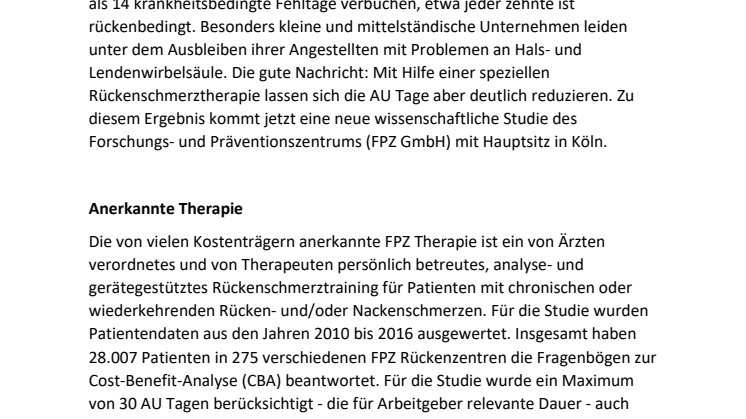 Studie: Reduzierung von AU Tagen durch spezielle Rückenschmerztherapie