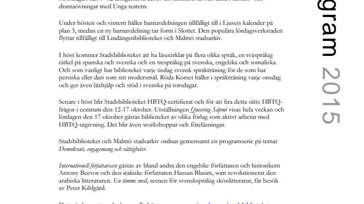 Höstens program på Stadsbiblioteket