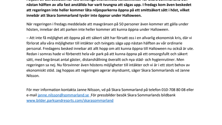 Inget Halloweenfirande på Skara Sommarland i år
