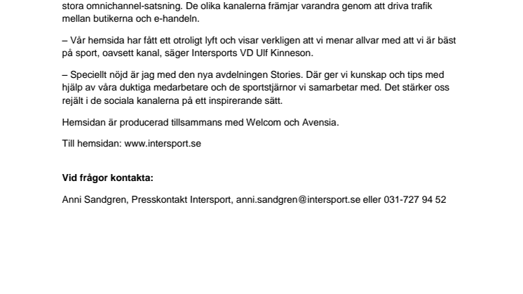 Intersport lanserar ny hemsida