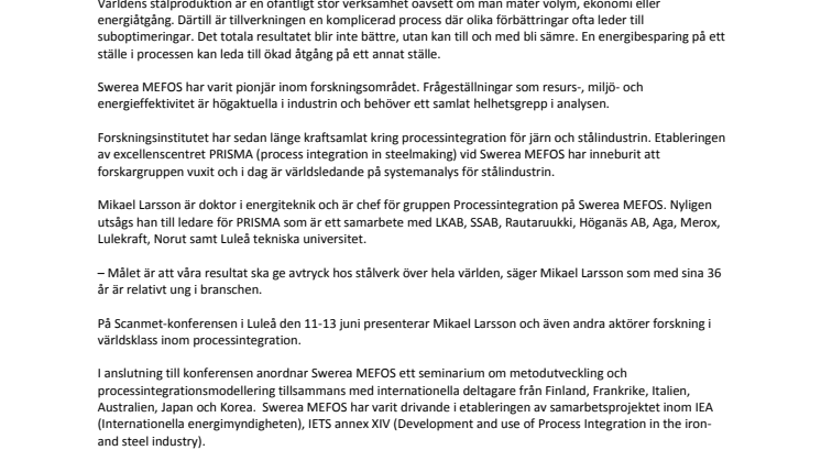 Swerea MEFOS världsbäst på samlat grepp för stål
