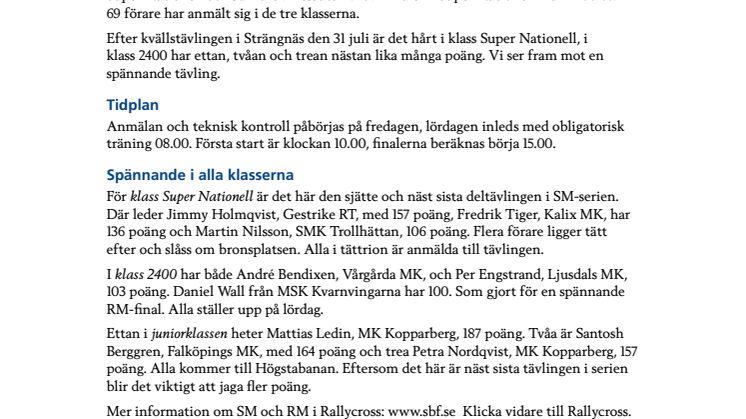 Pressinfo inför Rallycross-SM/RM på Högstabanan i Haninge