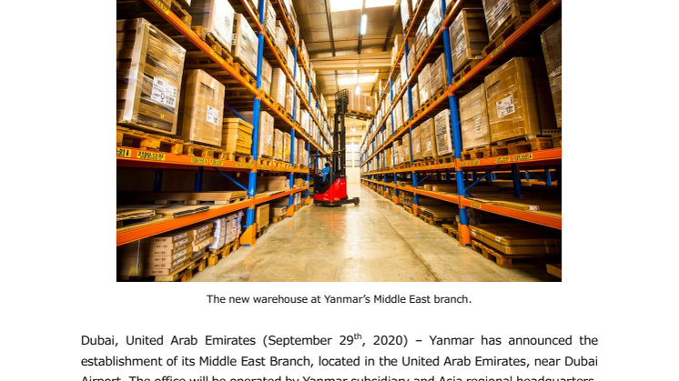 YANMAR Establishes Middle East Branch in Dubai