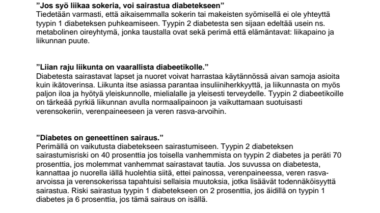 Totta vai tarua – yleisiä väittämiä koskien diabetesta