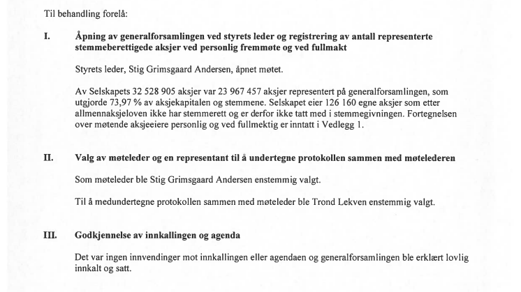 Protokoll ekstraordinær generalforsamling 09.11.2015