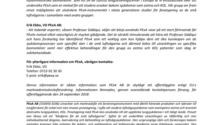  PExA meddelar ytterligare beställning från Storbritannien