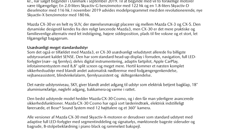 Mazda sætter pris på ny Mazda CX-30