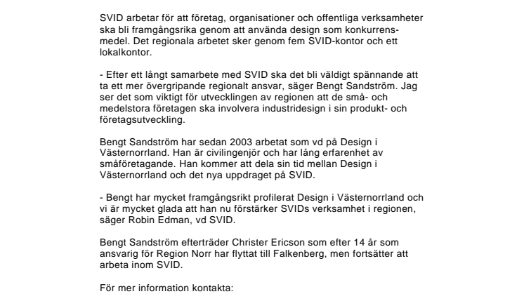 Bengt Sandström ny regionansvarig för SVID 