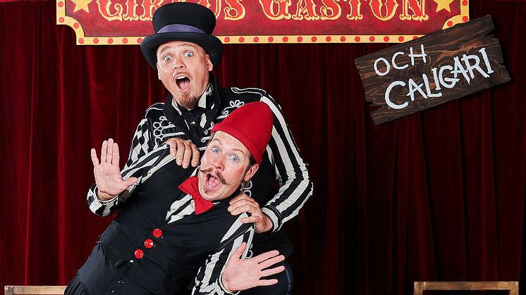 Gaston och Caligari bjuder på jonglering, trolleri och balanskonster på Familjelördag 19 mars.