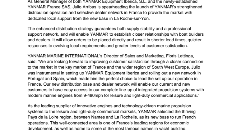 YANMAR Strengthens European Distribution Network