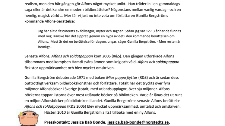 Gunilla Bergström tillbaka med ny Alfonsbok i höst!