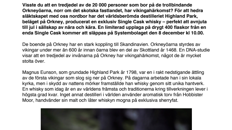 Limiterad whisky från Highland Park - en gåva till svenskarna för att hedra gamla vänskapsband