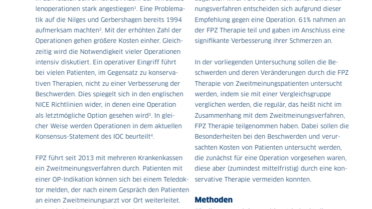 Handout zur Studie "Erfolge der FPZ Therapie als konservative Alternative zu einer Wirbelsäulenoperation"