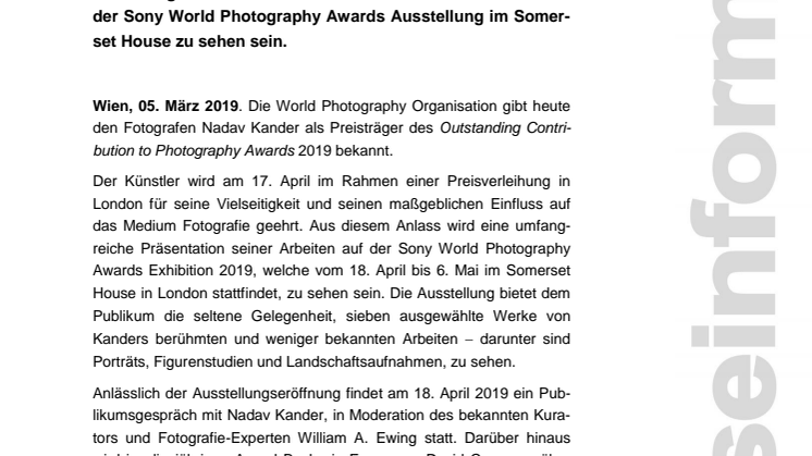 Sony World Photography Awards 2019: “Outstanding Contribution”-Award für Nadav Kander