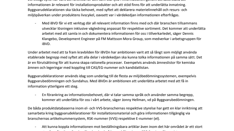 iBVD - en byggvarudeklaration för installationsprodukter