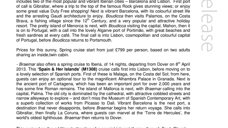 Make it a Spanish Spring with Fred. Olsen Cruise Lines 