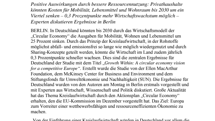 Neue Studie: Deutschland kann erheblich vom Prinzip der „Circular Economy“ profitieren 