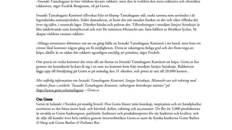 Gents säljer världens mest exklusiva rakkniv