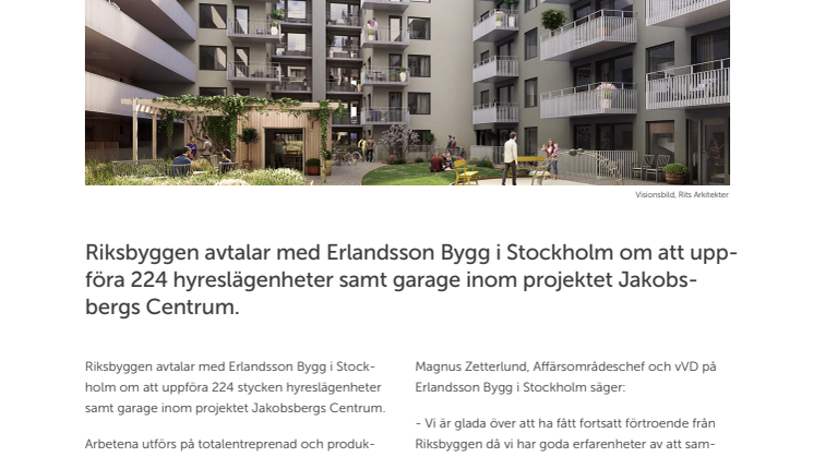 Stororder till Erlandsson Bygg i Stockholm