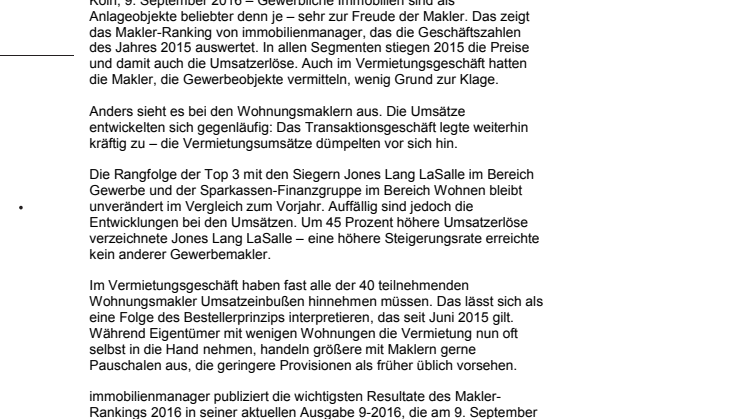 Makler-Ranking 2016: Immobilienberater haben Grund zur Freude 