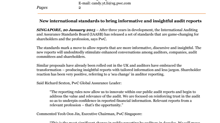 New international standards to bring informative and insightful audit reports 
