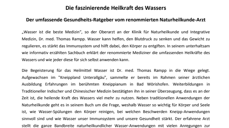 Pressemitteilung Rampp "Wie Wasser heilt"