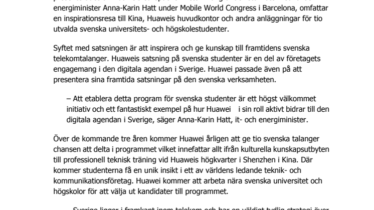 Huawei lanserar utbildningsprogram för svenska telekomtalanger