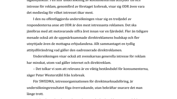 Oadresserad direktreklam alltmer intressant