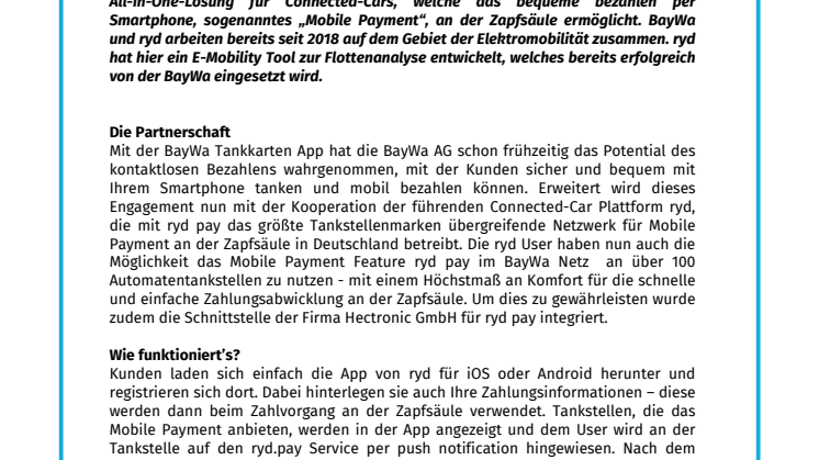 ryd kooperiert mit BayWa AG und ermöglicht Mobile Payment an der Zapfsäule