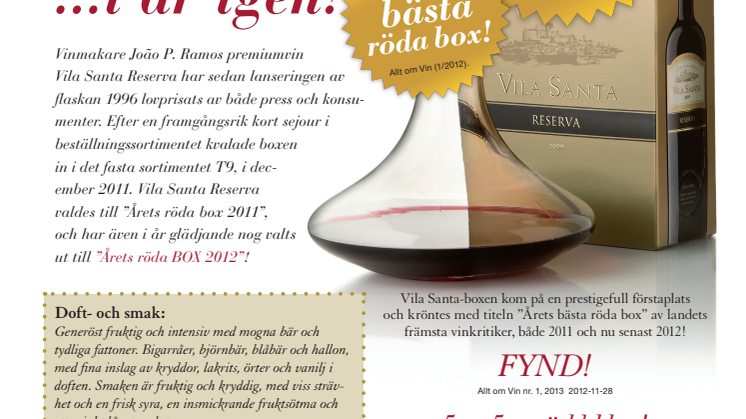 Vila Santa Reserva BOX - Årets bästa röda box, i år igen!