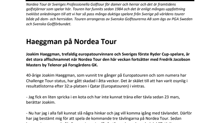 Haeggman på Nordea Tour