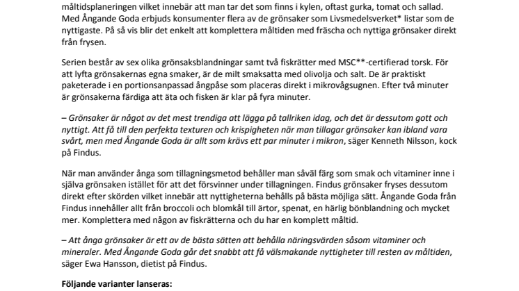 Nytt, enkelt och näringsriktigt koncept från Findus: Ångande Goda grönsaker tar plats på tallriken 