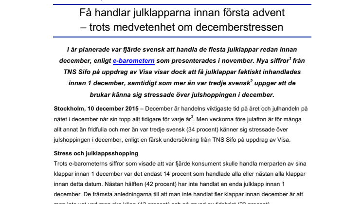 Få handlar julklapparna innan första advent  – trots medvetenhet om decemberstressen
