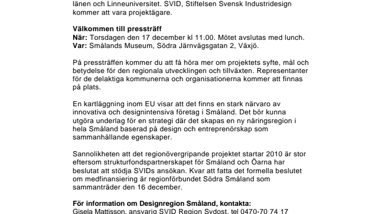 Pressinbjudan: Designregion Småland – nytt projekt ska utveckla regionen 