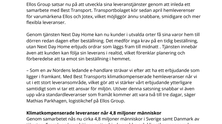 Ellos Group lanserar smidiga hemleveranser med Best Transport 