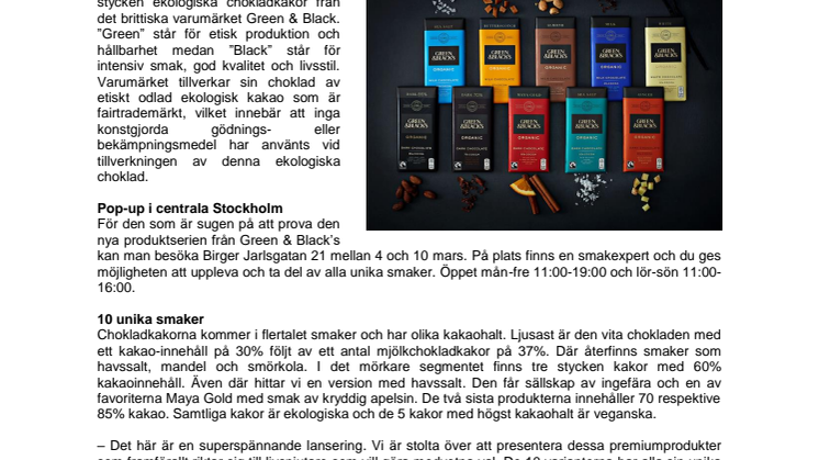Green & Black's lanserar 10 ekologiska chokladkakor