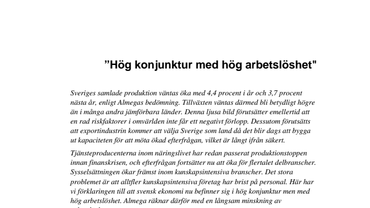 Almegas Konjunkturprognos maj 2011