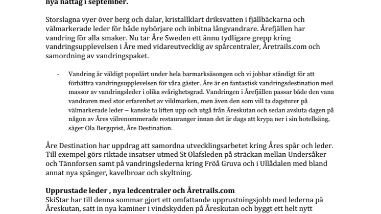 ​Åre fortsätter utveckla upplevelsen för vandrare