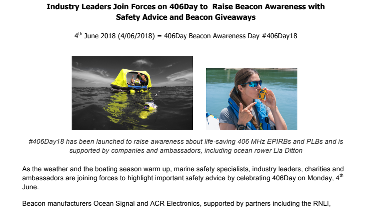 Industry Leaders Join Forces on 406Day to Raise Beacon Awareness with  Safety Advice and Beacon Giveaways