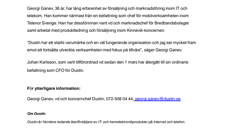 Georgi Ganev ny vd och koncernchef från 1 augusti