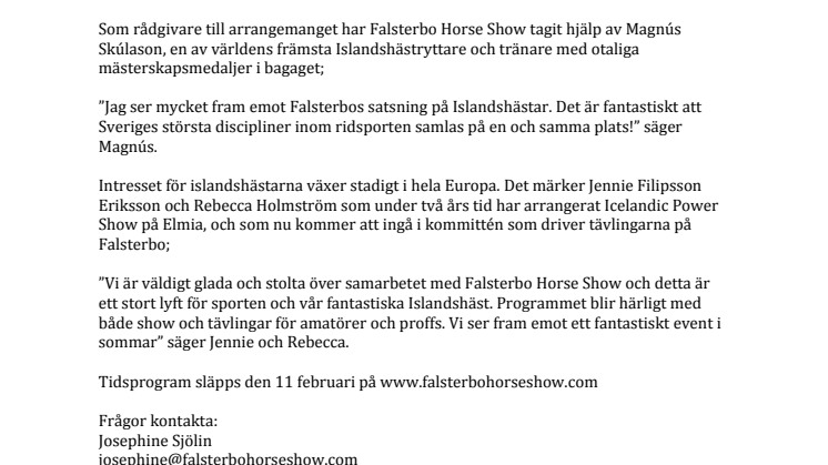 ​Premiär för Islandshästtävlingar på Falsterbo Horse Show!