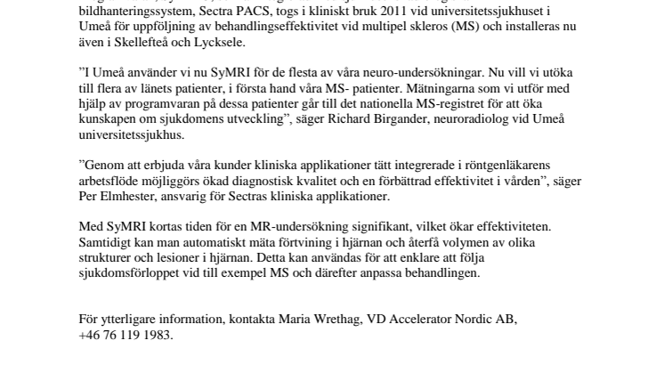 Ytterligare order på SyntheticMRs programvara från sjukhus i Västerbotten
