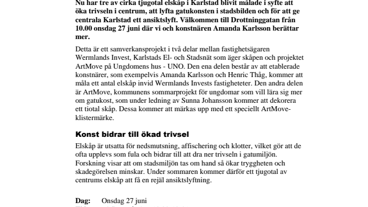Pressinbjudan: Gatukonst på elskåp i centrala Karlstad