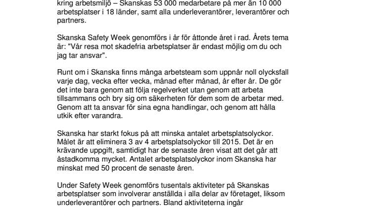 Skanska inleder Safety Week – världens största satsning på arbetsmiljö