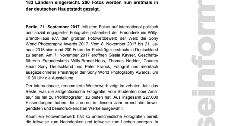 Ab dem 8. November in Berlin: die besten Bilder der Sony World Photography Awards 