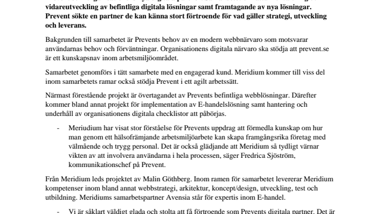 Meridium är ny digital partner till Prevent