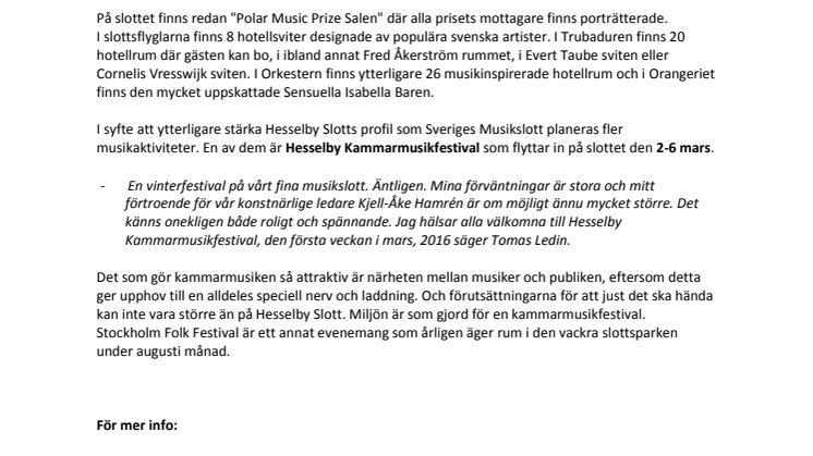 Premiär för Music Lounge, en del av musiksatsningen på Musikslottet - Hesselby Slott