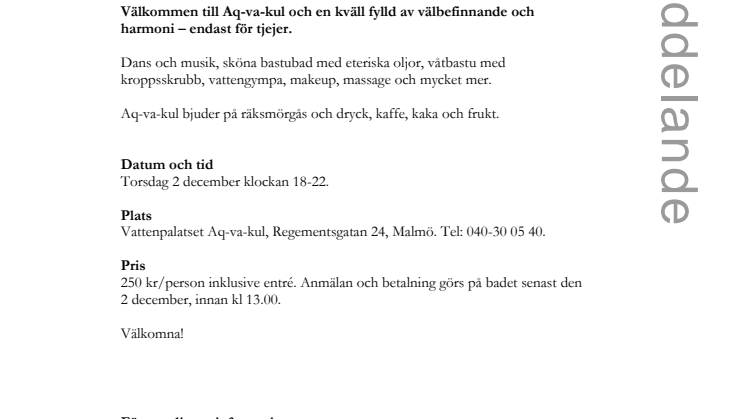 Ladies evening på Aq-va-kul 2 december