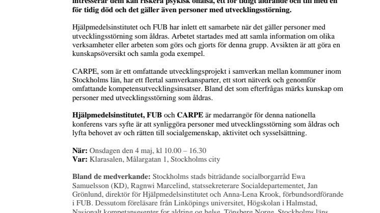 Nationell konferens  den 4 maj - Vardagen för personer med utvecklingsstörning som åldras
