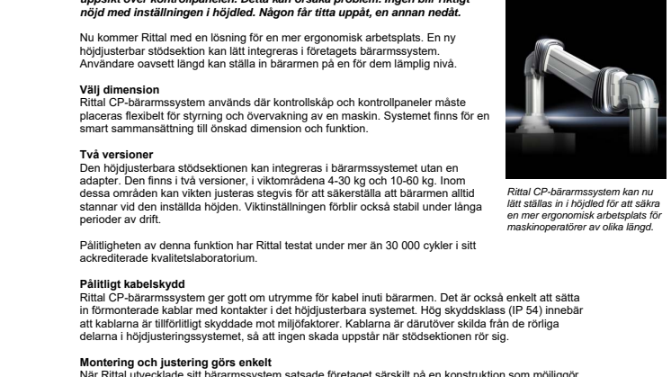 Förbättrad ergonomi med utvecklat bärarmssystem